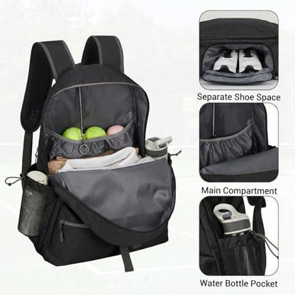 Garvee Tennis Backpack for Men Women, 2 Racket Pickleball Bag with Separate Shoe Compartment, Large Tennis Racket Bag for Racquet Sport Equipment, Beige/Black - color: black