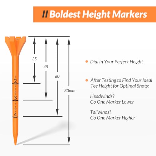 Plastic Golf Tees, 150 Pack (130 Driver Tees + 20 Iron/Hybrid Tees), Low Friction & Resistance, Top Golf Gifts for Men & Unique Golf Gifts for Golfers - color: Tangerine(3-1/4'', 130pcs) & White(1-1/2'', 20pcs), Plastic