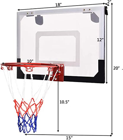 HAPPYGRILL Mini Basketball Hoop 18” x 12” Over-The-Door Basketball Backboard Indoor Outdoor Sports Exercise with Ball and Hand Pump Set