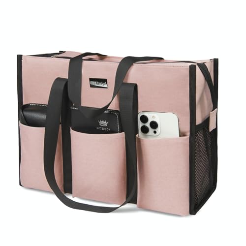 TOPDesign Utility Water Resistant Tote Bag with 13 Pockets, Top Zipper Closure & Thick Bottom Support, for Working Women - color: Pink, size: Large