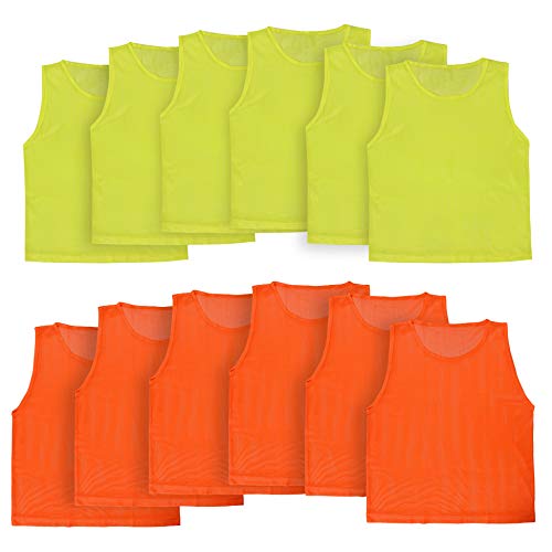 Athllete LITEMESH Pinnies (Set of 12/24 Practice Vests) Youth Pinnies, Pennies for Sports Youth, and Scrimmage Vests - color: 6-neon Yellow + 6 Orange, size: Child/Youth