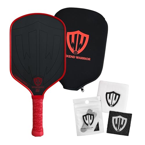 Paddle - USAPA Approved - T700 Carbon Fiber for Ultimate Spin - Elongated Handle and Shape for Power - Paddle Cover, Paddle Eraser, Lead Tape, Sweatband Included - color: Red