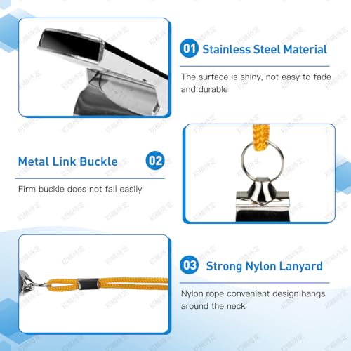Plume'CHJ Whistle, Stainless Steel Super Loud Sports Whistle with Lanyard, Perfect for Referees, Coaches, Polices, Outdoor Sports, Emergency