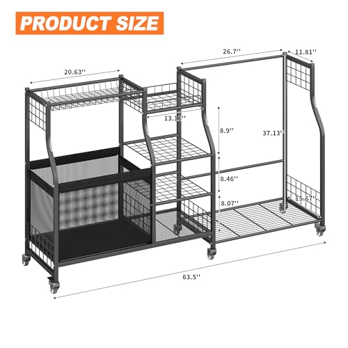 Ultrawall Golf Bag Storage Rack Organizer, Golf Bag Holder Stand for Garage, Golf Equipment Rack - size: 63.5in-Holds 2 Golf Bags & Ball