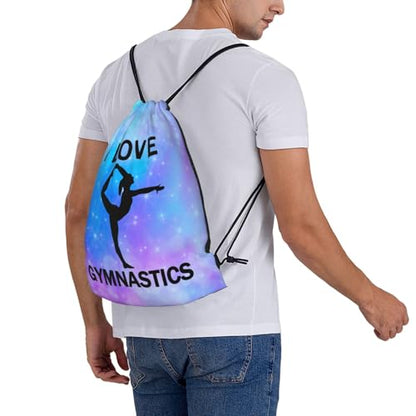 I Love Gymnastics Unisex Drawstring Backpack Bag Sport Gym Travel Swim Sackpack - color: I Love Gymnastics