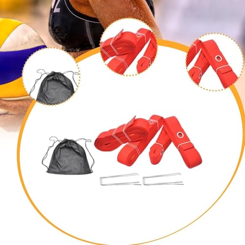 4X Beach Volleyball Lines Boundary Lines Game with Ground Anchors Training Practical Volleyball Court Boundary Cords for Park, Red