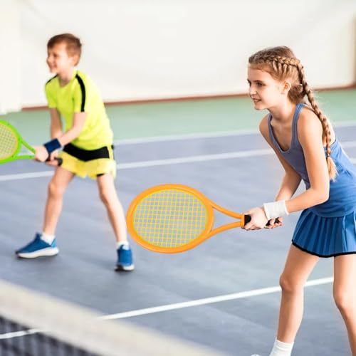Kids Tennis Racket 17 Inch Lightweight for Junior Toddlers - Includes 2 Tennis Balls, 2 Sponge Balls, 4 Shuttlecocks & Carry Bag - color: Green & Orange