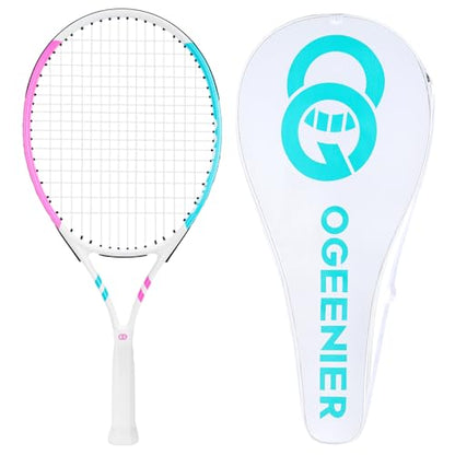 Kids Tennis Racket 23 Inch, Lightweight Aluminum Tennis Racquet for Junior Boys & Girls Beginner with Tennis Bag - color: Pink+Cyan