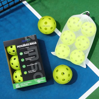 Indoor Pickleball Balls, 6/12 Pack of 26 Holes Pickleballs, USAPA Approved Indoor Pickleballs Set, High Visibility Durable Pickle Balls for Training and Tournament