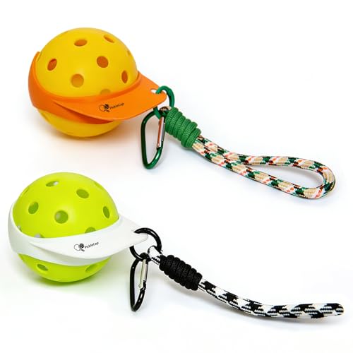 2 Pack Pickleball Ball Holder Clips, with Lanyards and Carabiners, Cap-Style Pickleball Bag Accessories for Fence, Net Post, Backpack and Paddle Bag, Orange and White