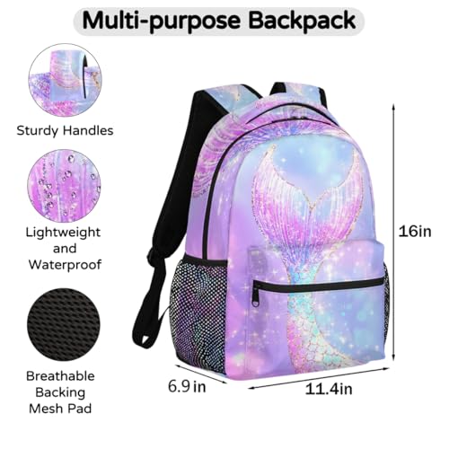 Kids School Backpack Elegant Mermaid Tail Ombre Glitter Sparkle Large Bookbag for Elementary Students Girls Lightweight Travel Casual Daypack Water Resistant Outdoor Sport Hiking Rucksack - color: Elegant Mermaid Tail Ombre Glitter Sparkle