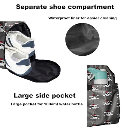 Brown Leopard Print Sports Duffle Bag - Large Gym Bag with Ventilated Shoe Compartment & Front Racket Sleeve, Waterproof Lightweight for Women Men Tennis Pickleball Travel - color: Skull Gray