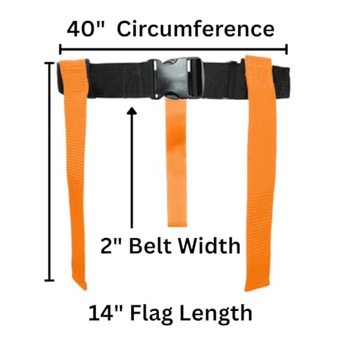 HE Adult Flag Football Belts 40″ Adjustable, Extra-Wide 2″ Heavy-Duty Polypro – American Made Lifetime Waranty Several Colors - color: Red/Orange