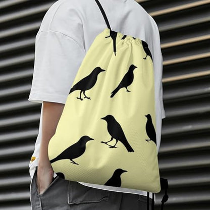 Waterproof Drawstring Bag Gym Sack Sports Backpack for Hiking Swimming Beach Yoga Gear Lightweight Unisex, Black Crow Raven Bird Bags - color: Picture (502)