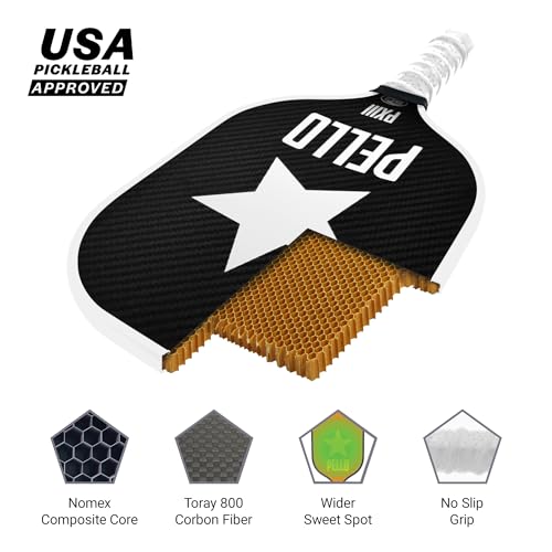 PELLO Carbon Fiber Pickleball Paddles | USA Pickleball Approved | Professional Polypropylene Honeycomb Core | Perfect Balance of Power & Control | Pickle Ball Racquet with Neoprene Case - style: PXIII White