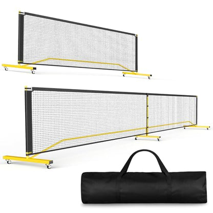 Portable Pickleball Net with Wheels, Regulation Size 22 FT & Half Court 11 FT, Steady Metal Frame for Backyards, Driveways, and Garages (Black&Yellow)