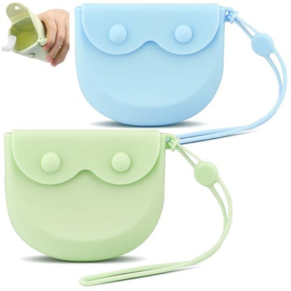 LELE LIFE 2Pcs Silicone Retainer Case with Vent Holes, Unbreakable Retainer Holder with Hand Strap Slim Retainer Container Box for Travel Partial Denture Night Mouth Guard Aligner Case (Green + Blue) - color: Green + Blue