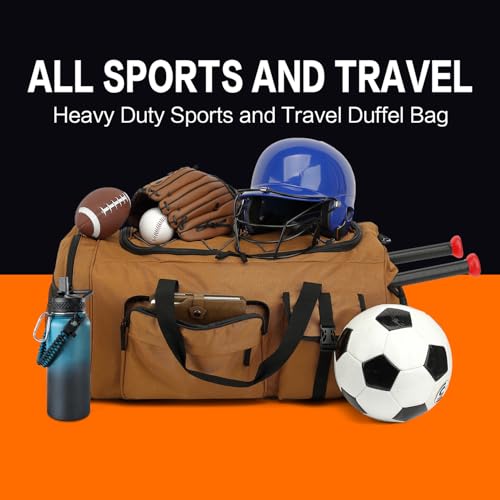 Large Baseball Duffle Bag Softball Backpack for Adult & Youth, 65L Spors Gym Duffel Equipment Bag with Shoe Compartment and Bat Holder, Catchers Gear Bag Fits Batting Mitten, Tball Gear, Helmet - color: Brown