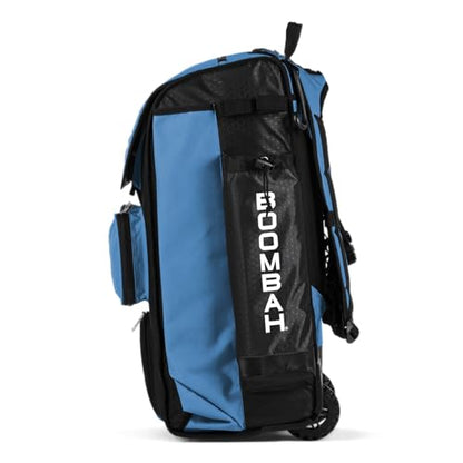 Boombah Catchers Superpack Hybrid Rolling Bat Bag - Multiple Colors - Wheeled & Backpack Version - color: Black/Columbia Blue