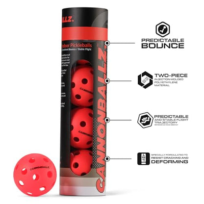 Cannonballz - Indoor Pickleball Balls Multi-Pack – 26 Hole Fluorescent Ember Pickleball Balls, USAPA Approved Indoor Pickleballs for Training, Practice & Tournament Performance - size: 4 Pack