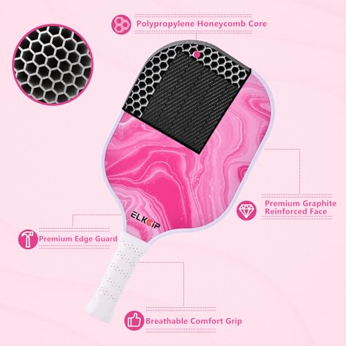 Composite Pickleball Paddle with Cover for Women, Graphite Carbon Fiber Polypropylene Honeycomb Core Pickleball Racquet Gift for Mother Wife Grandmother Girlfriend