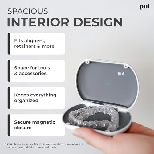PUL Retainer Case for Invisalign & Clear Aligners - Slim Clear Aligner Case with Secure Magnetic Closure - Travel Retainer Holder for Invisalign Accessories, Mouth Guards & Dentures - Gray - color: Gray