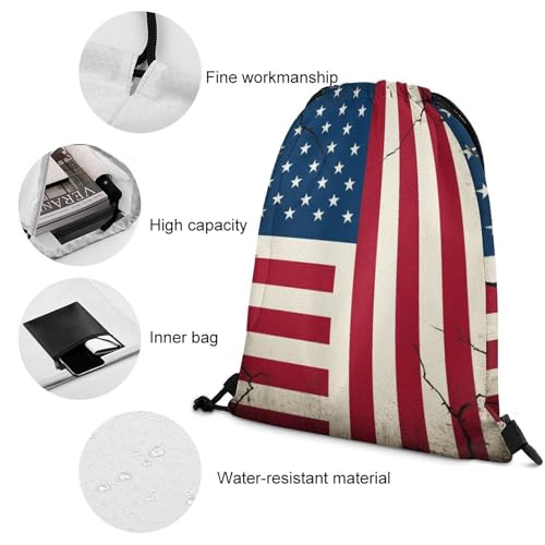 Yoga Drawstring Bag Gym Sackpack String Backpack Waterproof for Sports Beach Swimming Lightweight Men Women, American Usa Flag Crack Bags - color: Picture (1001)