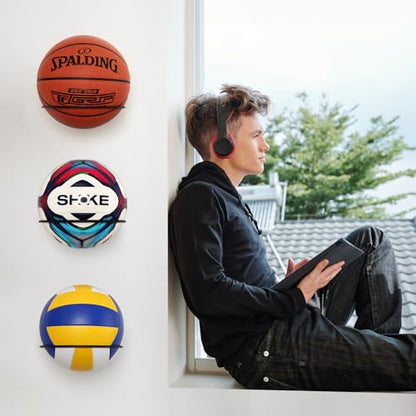 PUERSI Ball Holder Wall Mount Ball Stand Display Storage for Basketball Football Soccer Volleyball - color: Metal-Black-2 Pack