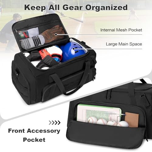 GOBUROS Tactical Baseball Duffle Bag with 2 Bat Holder, Catchers Gear Bag for Softball Equipment, Travel Baseball Bags with Shoe Compartment for Gym Sports