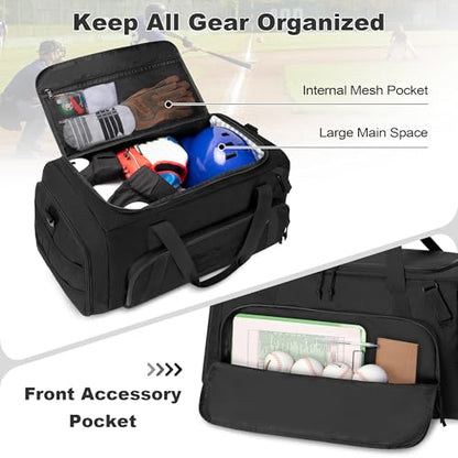 GOBUROS Tactical Baseball Duffle Bag with 2 Bat Holder, Catchers Gear Bag for Softball Equipment, Travel Baseball Bags with Shoe Compartment for Gym Sports