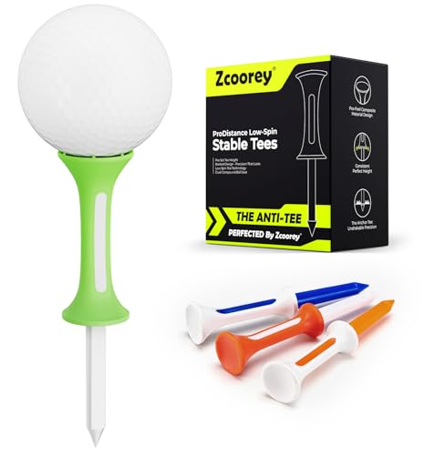 Golf Tees - 3 1/4" Composite Plastic Tees (20 Pack), Hybrid Low-Spin Silicone Cups for Longer Drives, Fixed Depth & Anti-Flyaway Barbed Tip for Maximum Consistency, 4 Colors (5 Each)