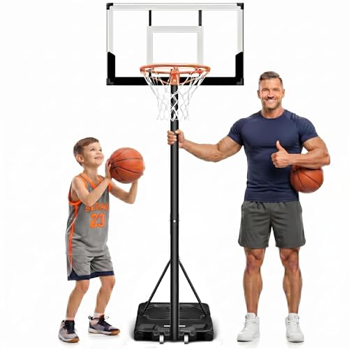 Seray Family Basketball Hoop Outdoor 3.3-10ft Adjustable, Safety Portable Basketball Hoop for Kids/Adults/Family in Poolside/Backyard/Indoor/Court, 40 in Shatterproof Backboard and Enlarged Base