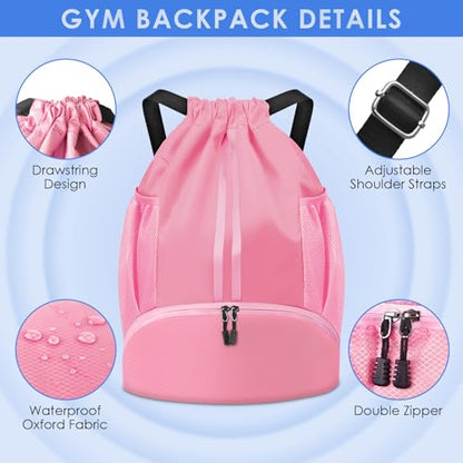 BROTOU Soccer Bags, Football Backpack, Volleyball Bag, Drawstring Backpack with Ball and Shoe Compartment, Football bags for Equipment Swim Gym Bag - color: Light Pink