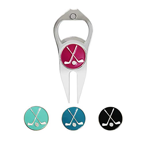 Golf Divot Repair Tool with Ball Marker, A Unique and Multi-Functional Golf Accessory, Nickel - color: Golf club and ball,Black 1