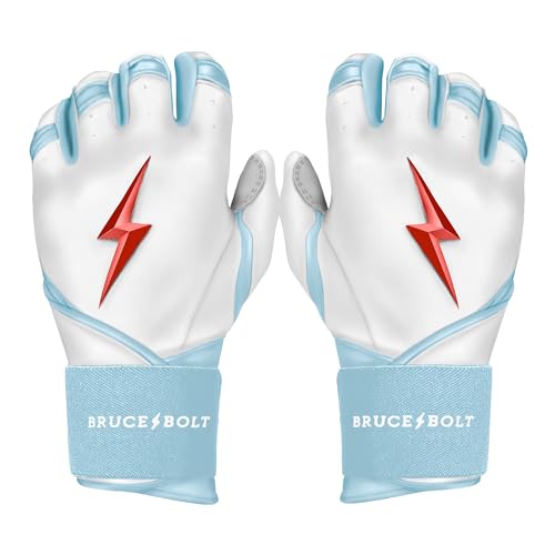 BRUCE BOLT Signature Series Long Cuff Batting Gloves - Pro-Athlete Collection - Adult & Youth Sizes - color: Happ/White, size: X-Large