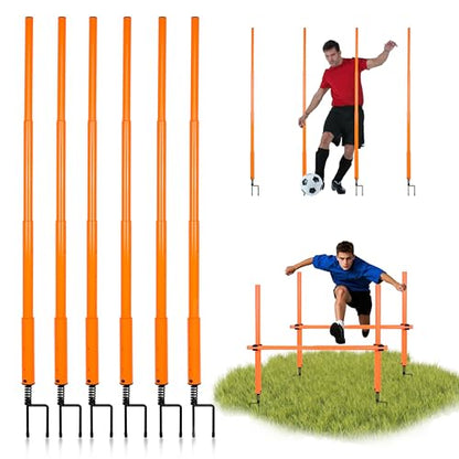Hikeen Telescopic Length Soccer Poles Fixed & Collapsible Options Agility Training Hurdles and Football Obstacle for Teenager Soccer Training Outdoor Sports Speed Training Equipment - size: Long-57.5", style: 6 rods