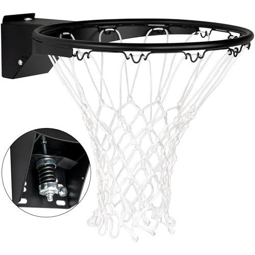 Basketball Rim Replacement, Single-Spring Breakaway Basketball Rim Outdoor Indoor, Universal 18 Inch Heavy Duty Basketball Hoop Rim and Net - color: BLACK, style: HOOKS Basketball Rim