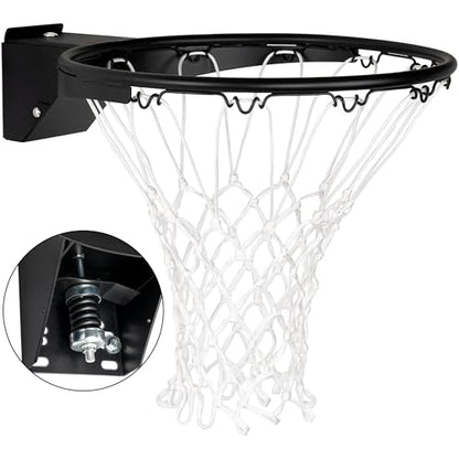 Basketball Rim Replacement, Single-Spring Breakaway Basketball Rim Outdoor Indoor, Universal 18 Inch Heavy Duty Basketball Hoop Rim and Net - color: BLACK, style: HOOKS Basketball Rim