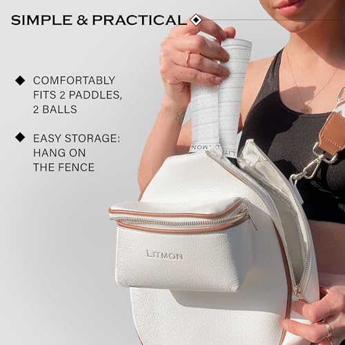 Pickleball Bag for Women, Cute Stylish Paddle Bag, Leather Crossbody with Adjustable Strap & Fence Hook