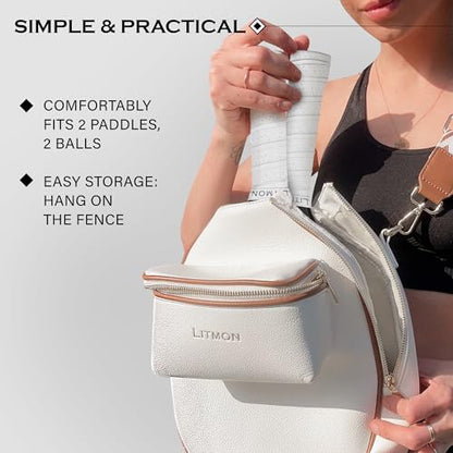 Pickleball Bag for Women, Cute Stylish Paddle Bag, Leather Crossbody with Adjustable Strap & Fence Hook