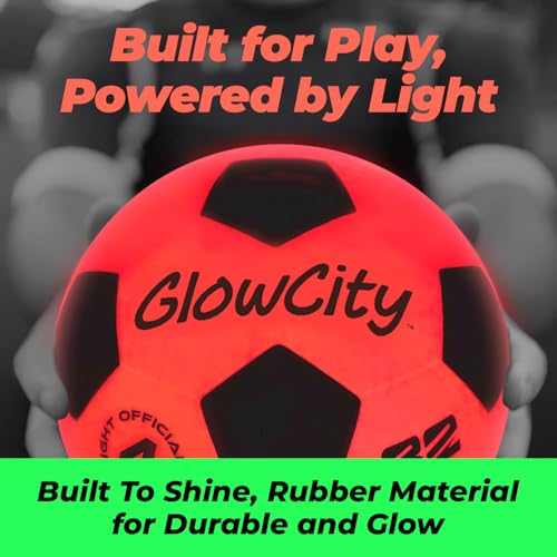GlowCity Glow in The Dark Soccer Ball - Sizes 3, 4, 5 for Kids, Teens & Adults - Light Up Soccer Ball with 2 LED Lights - Sports Birthday Gifts Ideas for Boys & Teenagers Ages 6 7 8 9 10 11 12 13 14