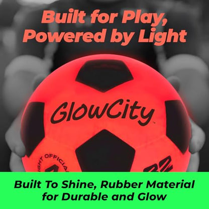 GlowCity Glow in The Dark Soccer Ball - Sizes 3, 4, 5 for Kids, Teens & Adults - Light Up Soccer Ball with 2 LED Lights - Sports Birthday Gifts Ideas for Boys & Teenagers Ages 6 7 8 9 10 11 12 13 14
