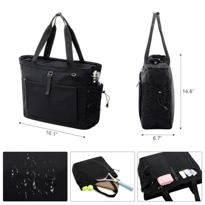 Tennis Gym Bag for Women, Tennis Tote Bag with Shoe Compartment & Wet Pocket, Tennis Racket Bag Holds 2-4 Rackets, Weekend Bag with Laptop Compartment for Men & Women - color: Black