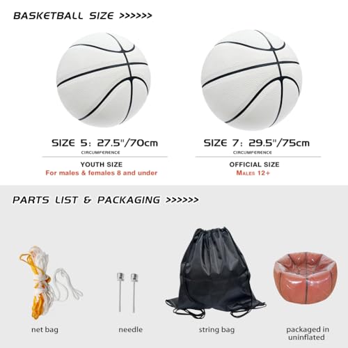 PU Leather Basketball with a String Bag Size 5, Size 7 Ideal Gift for Boys Girls Cool Basketball The Room Decorated