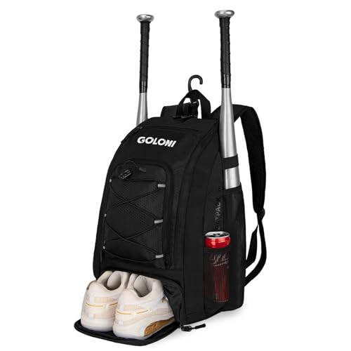 Goloni 40L Baseball Bag, Softball Bat Bag with Shoes Compartment,Fence Hook,Backpack for Baseball, T-Ball & Softball Equipment & Gear