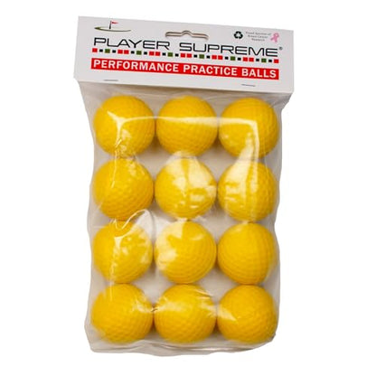 Player Supreme Yellow Foam Practice Golf Balls Available in 12 or 24 Count (Each Sold Separately)
