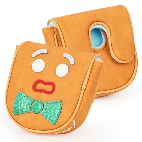 Funny Golf Club Head Cover Driver Headcover Fairway Wood Headcover Hybrid Club Head Cover Brown Monster Cookie - style: DF3 Mallet Putter