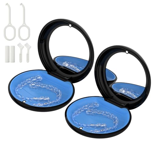2Pack Retainer Case with Mirror, Compatible with Invisalign, Orthodontic Aligner Case with Removal Tool and Brush, Black - color: 2 Pack - BlackMirror