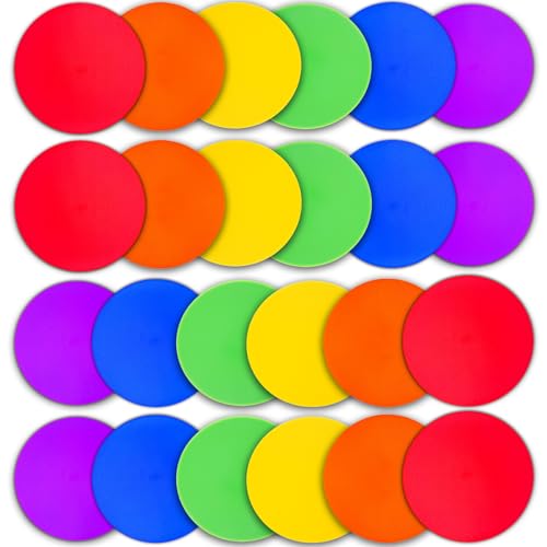 12/24Pcs Poly Spot Markers 9 inch Non-Slip Rubber Agility Training Markers Floor Dots Flat Field Cones for Football Basketball Soccer School Exercise Drills Gym Dance Practice 6 Colors - style: 9 inch 24 Pcs (PVC)