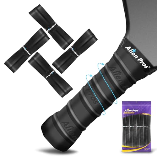 ALIEN PROS Pickleball Overgrip (4-Pack) with Ridges for Better Grip Control - Precut and Dry Feel Pickleball Grip Tape - Non-Slip Pickleball Paddle Grip Tape for High Performance - color: Black